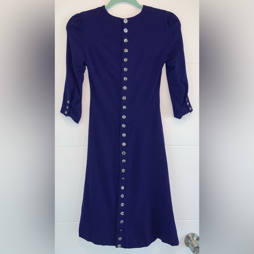 loris azzaro Paris VTG Dress Purple Glass Buttons Wool Vintage 38/ US 2